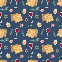 Passover seamless pattern with matzo, egg, glass, wine. Vector. For packaging, wrapping paper, background, cards, textiles. vector