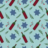 Passover seamless pattern with wine, plants, leaves, star of David. Vector. For packaging, wrapping paper, background, cards, textiles. vector