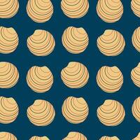 Sea shell seamless pattern. Seashell on a dark blue background. Vector