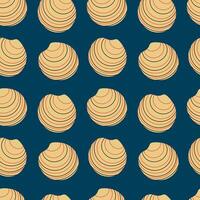 Sea shell seamless pattern. Seashell on a dark blue background. Vector