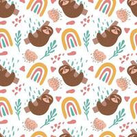 Sloth seamless pattern with abstract elements. Baby pattern for clothes, wallpaper, bed linen, covers vector