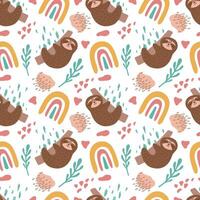 Sloth seamless pattern with abstract elements. Baby pattern for clothes, wallpaper, bed linen, covers vector