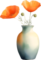 AI generated A vase of California Poppy, a watercolor painting of a vase of California Poppy. png