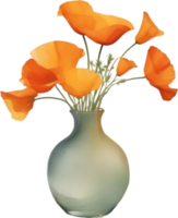 AI generated A vase of California Poppy, a watercolor painting of a vase of California Poppy. png