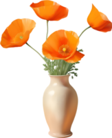 AI generated A vase of California Poppy, a watercolor painting of a vase of California Poppy. png