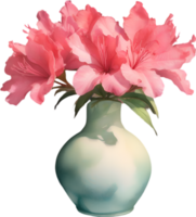 ai generado un florero de azalea flor, un acuarela pintura de un florero de azalea flor. png