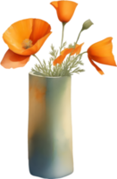 AI generated A vase of California Poppy, a watercolor painting of a vase of California Poppy. png