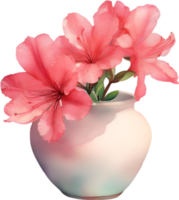 ai generado un florero de azalea flor, un acuarela pintura de un florero de azalea flor. png