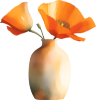 AI generated A vase of California Poppy, a watercolor painting of a vase of California Poppy. png