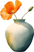 AI generated A vase of California Poppy, a watercolor painting of a vase of California Poppy. png