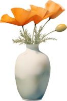 AI generated A vase of California Poppy, a watercolor painting of a vase of California Poppy. png