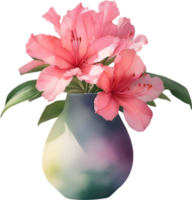 ai generado un florero de azalea flor, un acuarela pintura de un florero de azalea flor. png