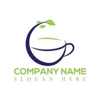 Coffee Logo design, green and brown Coffee and tea cups design with leaf, smoke and cup symbol. vector