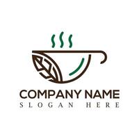Coffee Logo design, green and brown Coffee and tea cups design with leaf, smoke and cup symbol. vector