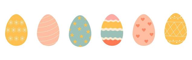 Set of cute colorful Easter eggs with patterns. Traditional religious Easter symbols. Decorative elements collection vector