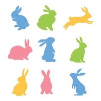 Rabbit in different positions clipart set. Easter bunny colorful silhouette collection. Isolated vector