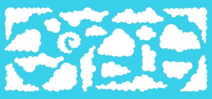 Set of white clouds on a blue background. Cute cartoons elements collection vector