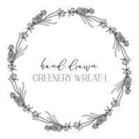 Hand drawn floral frame line art, Floral Wreath Greenery line drawing. Botanical greenery frames with leaves vector