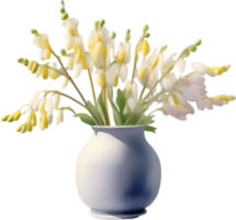AI generated A vase of Dutchman Breeches flower, a watercolor painting of a vase of Dutchman Breeches flower. png