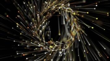A spiraling helix of magical glowing golden line and sphere particles background animation. This abstract gold luxury motion background is full HD and a seamless loop. video