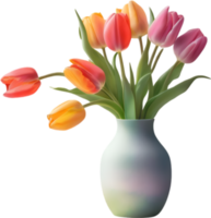 ai genererad en vas av tulpan blommor, en vattenfärg målning av en vas av tulpan blommor. png