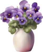 AI generated A vase of Violets flower, a watercolor painting of a vase of Violets  flowers. png