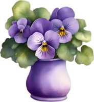 ai généré une vase de violettes fleur, une aquarelle La peinture de une vase de violettes fleurs. png