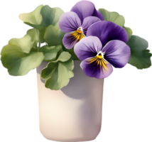 AI generated A vase of Violets flower, a watercolor painting of a vase of Violets  flowers. png