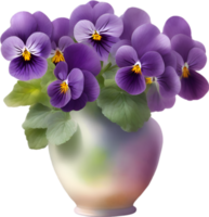 ai généré une vase de violettes fleur, une aquarelle La peinture de une vase de violettes fleurs. png