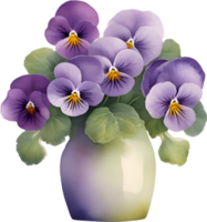 AI generated A vase of Violets flower, a watercolor painting of a vase of Violets  flowers. png