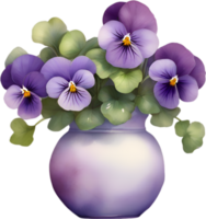 ai généré une vase de violettes fleur, une aquarelle La peinture de une vase de violettes fleurs. png