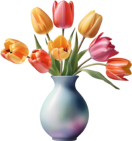 AI generated A vase of Tulip flowers, a watercolor painting of a vase of Tulip flowers. png