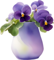 ai generado un florero de violetas flor, un acuarela pintura de un florero de violetas flores png