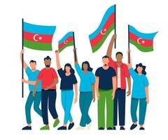 People are carrying flags of Azerbaijan, the people are on strike and chanting. Anarchy and revolution. The parade of voters vector