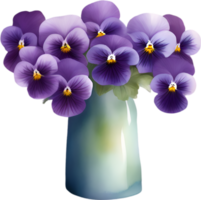 AI generated A vase of Violets flower, a watercolor painting of a vase of Violets  flowers. png