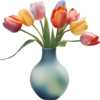 ai gegenereerd een vaas van tulp bloemen, een waterverf schilderij van een vaas van tulp bloemen. png