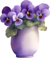 AI generated A vase of Violets flower, a watercolor painting of a vase of Violets  flowers. png