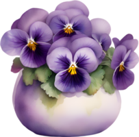 AI generated A vase of Violets flower, a watercolor painting of a vase of Violets  flowers. png