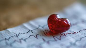 ai generado un ecg grafico mostrando un rojo corazón, indicando un salud alerta relacionado a corazón salud. foto