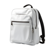 AI generated White leather backpack on png background