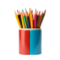 ai genererad färgrik pennor i en kopp på png bakgrund