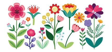 conjunto de plano flores vector ilustración