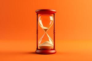 AI generated Hourglass on orange background. Time concept, copy space. photo