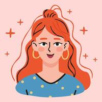 Portrait of a red-haired woman. Avatar for social network. Vector flat illustration, beautiful woman.