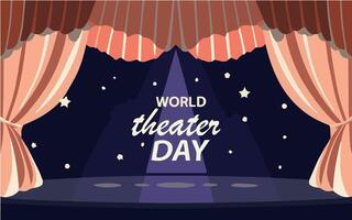 World Theater Day, March 27, conceptual greeting card, with curtain and Stage with red velvet curtain. World Theater Day banner design vector