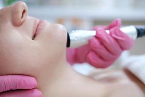 Close-up of Oxygen Mesotherapy Procedure on Facial Skin photo