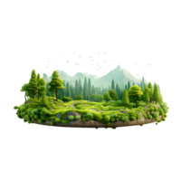 ai généré 3d rendre de une petit île avec herbe et des arbres sur transparent Contexte png