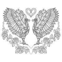 Falcon and rose hand drawn for adult coloring book vector