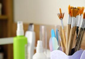 Cosmetic Brushes on Display in a Beauty Salon photo