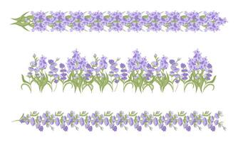 Set of decorative borders of lavender flowers for your design. Vector illustration isolated on white background.